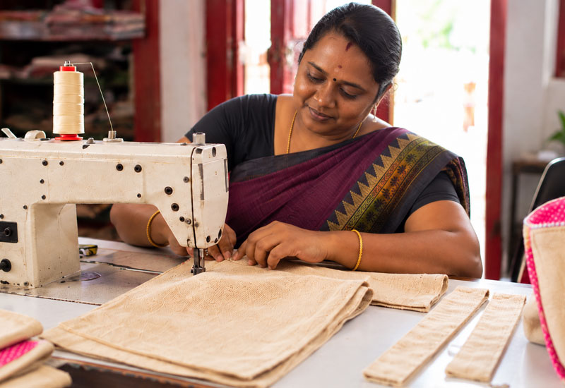 Cutting and Stitching the Jute