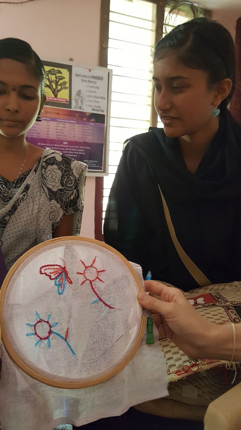 Embroidery work on a hoop